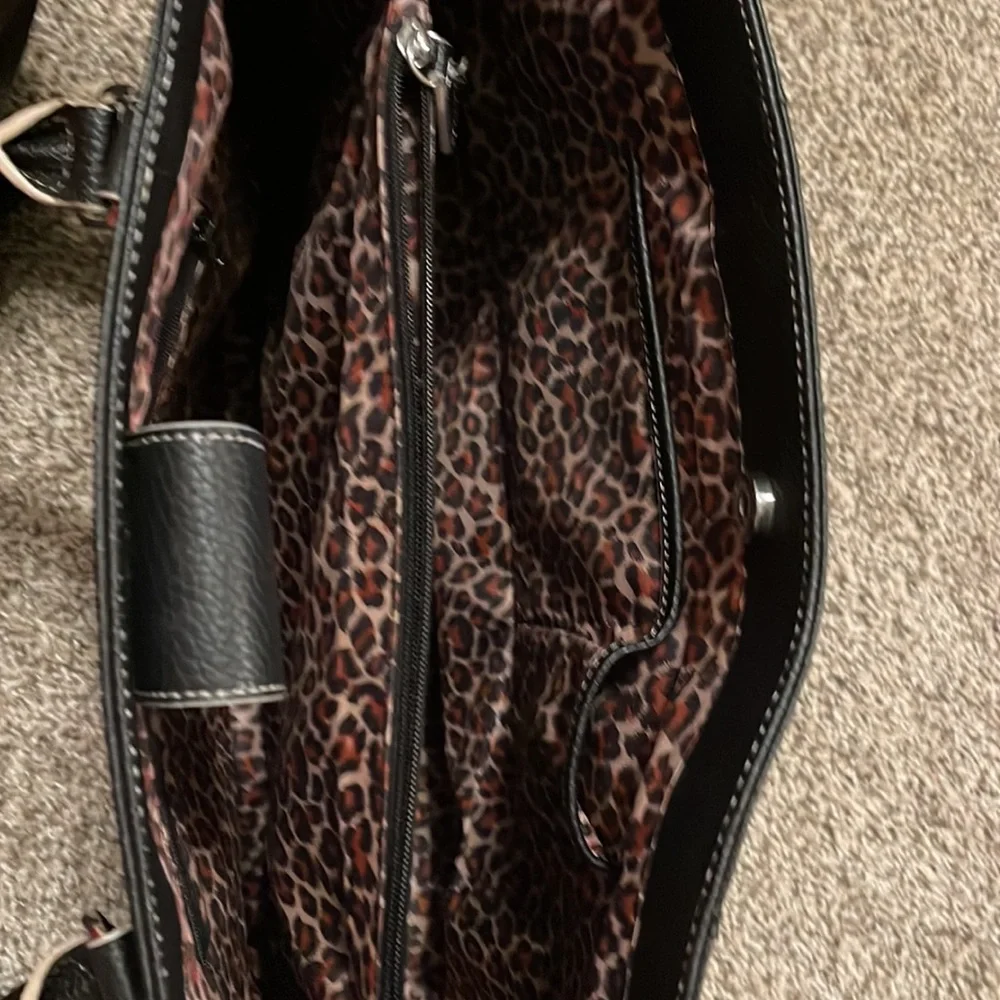 Wilsons Leather Black Leather Laptop Tote with White Contrast Stitching - Picture 2 of 4